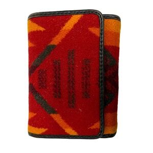 Pendleton Wool Trifold Wallet Red Orange Southwest Geometric Pattern